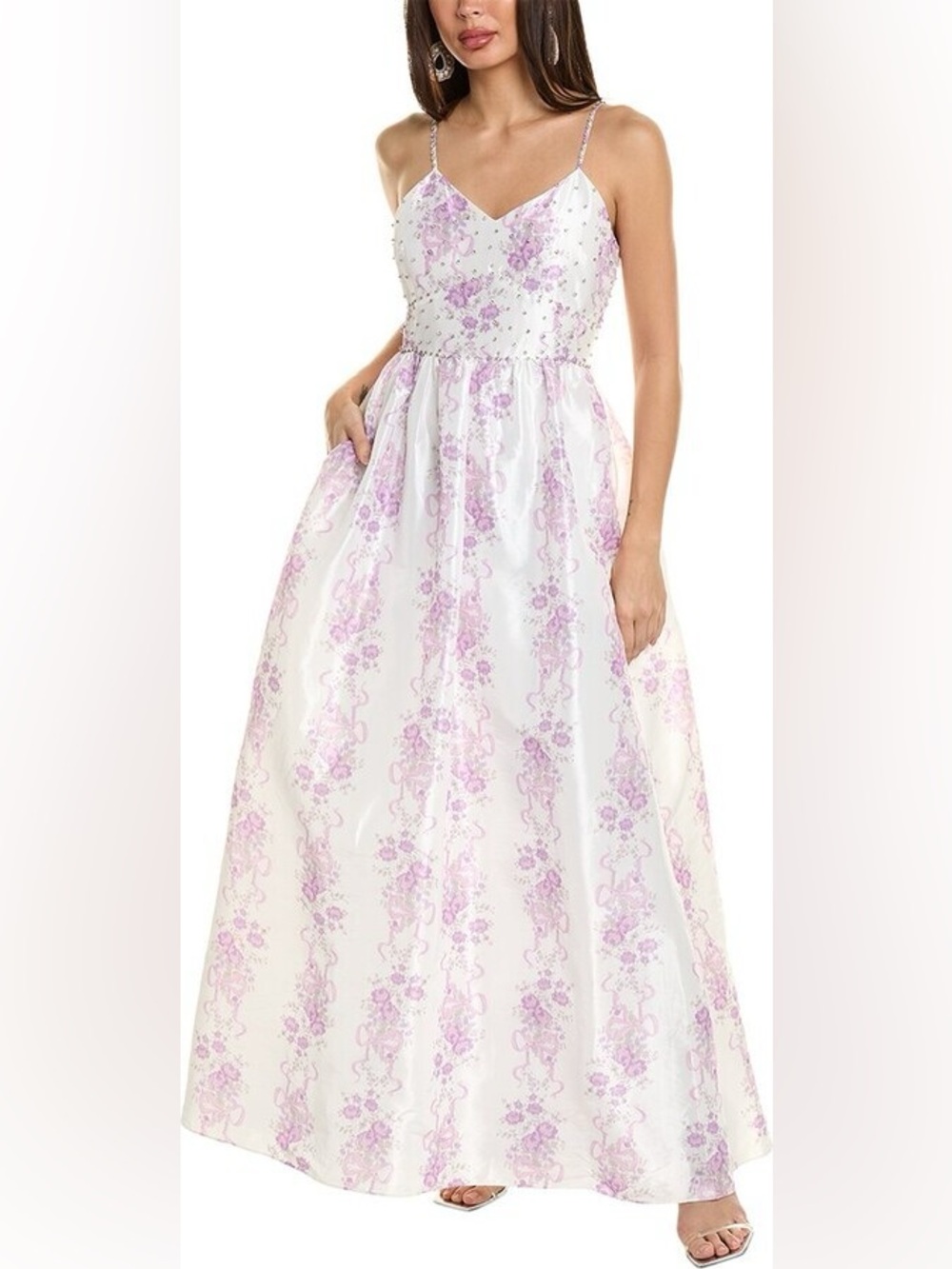 LoveShackFancy Alta Maxi Gown French Lilac Floral Rhinestone Size 10 EUC